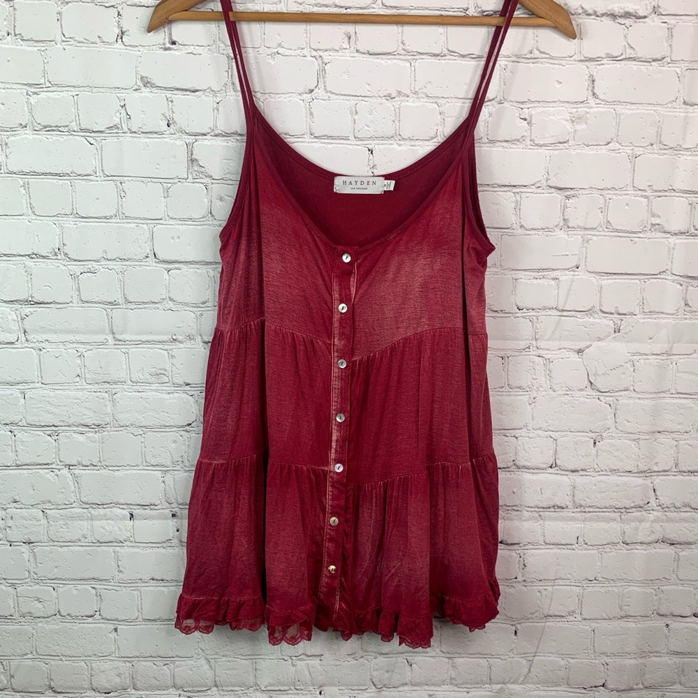 Hayden Los Angeles Lace Hem Ruffled Tank Blouse